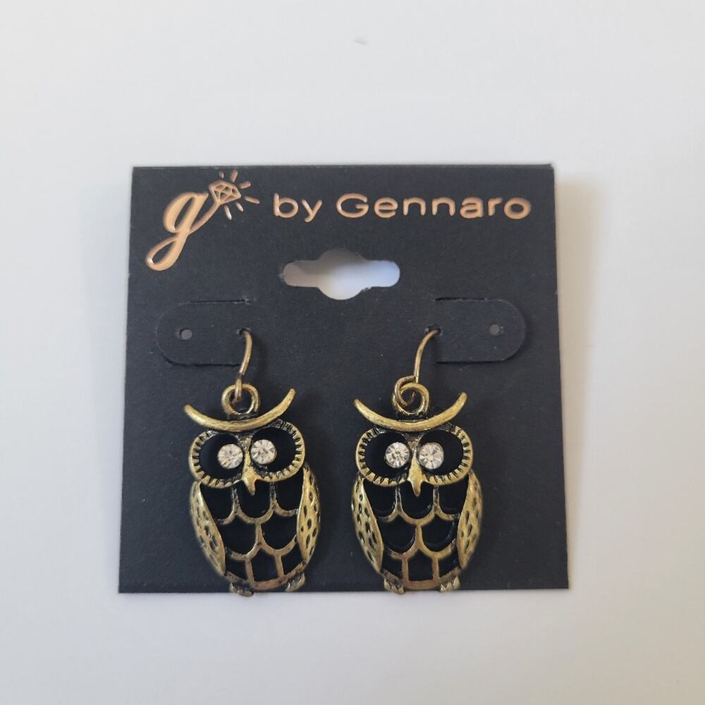 G By Gennaro Bronze Tone Owl Dangle Earrings NWT Y2K